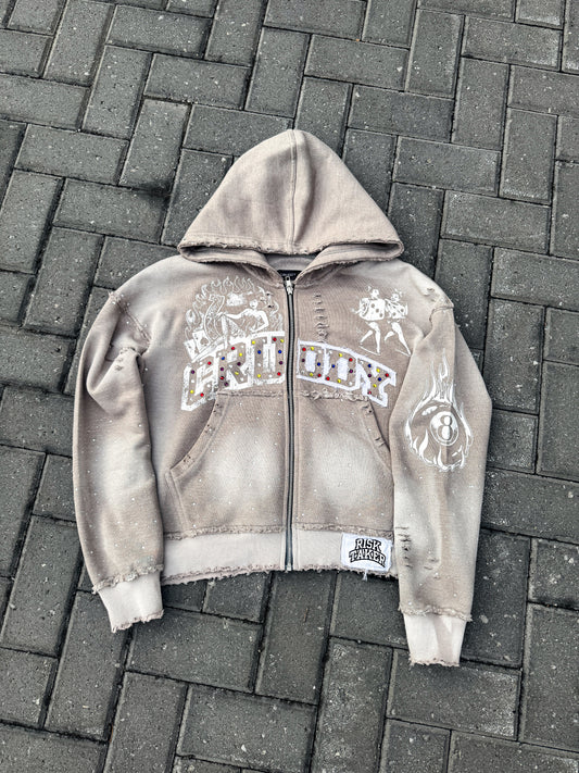 Risk Taker Rhinestone Hoodie (Grey)