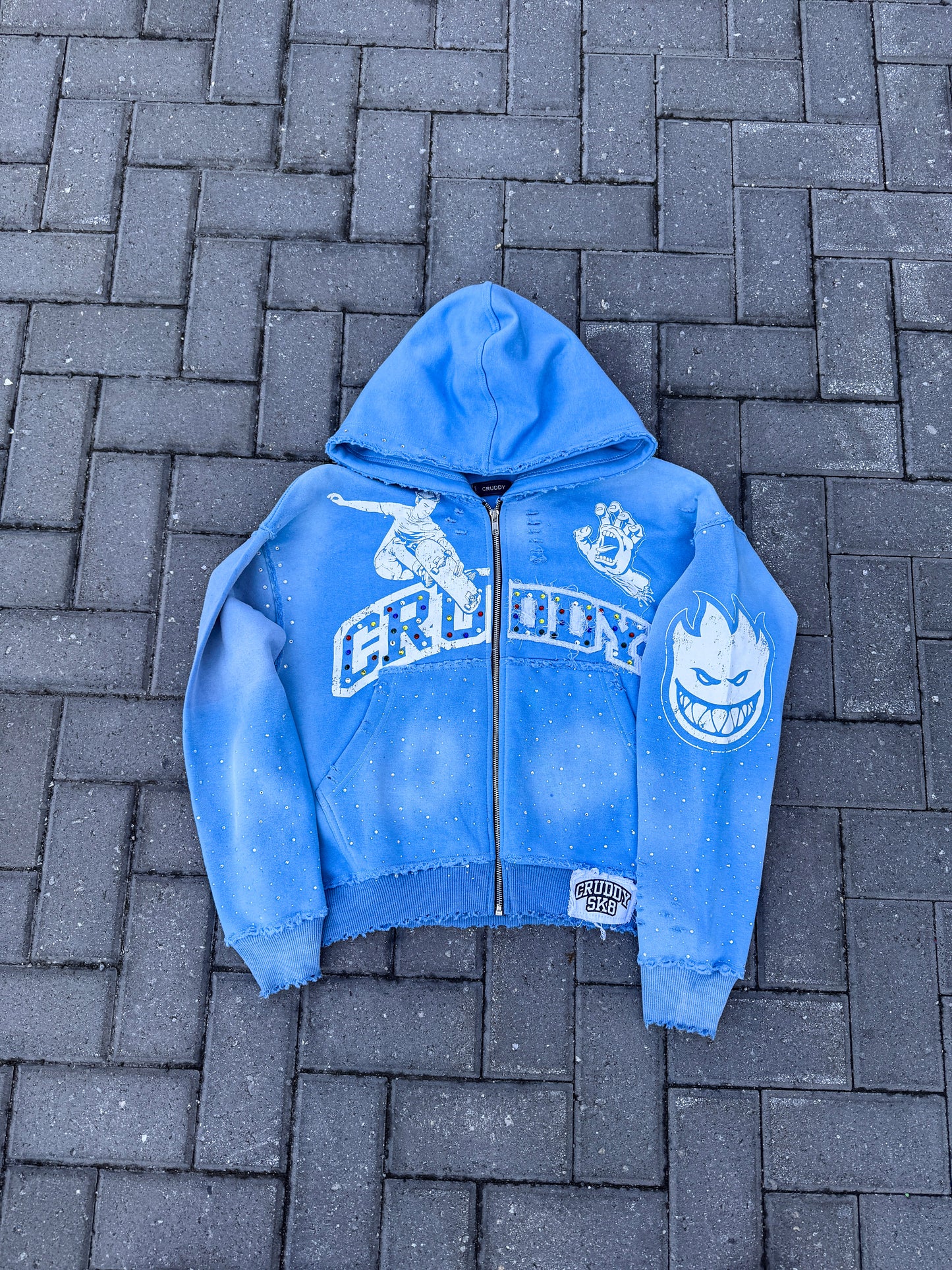 Sk8 Rhinestone Hoodie (Sky Blue)