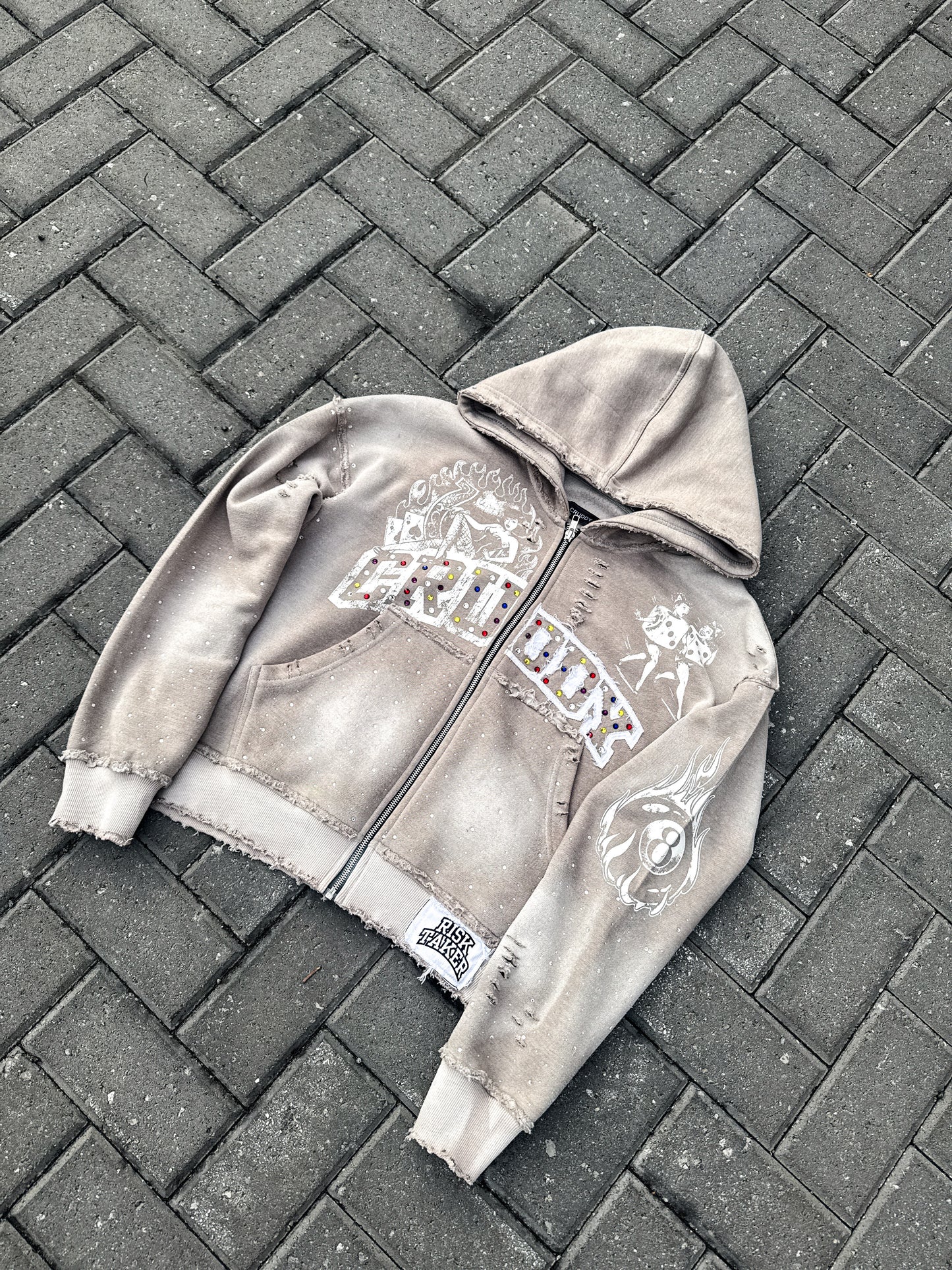 Risk Taker Rhinestone Hoodie (Grey)