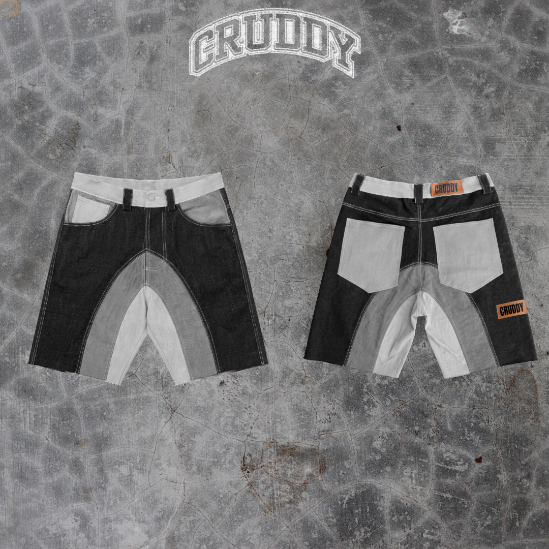 Tri-Tone Denim shorts (Black)