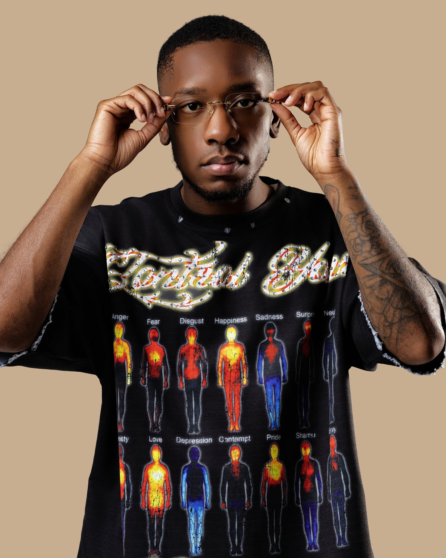 Control Your Emotions T-shirt (Black) with rhinestones