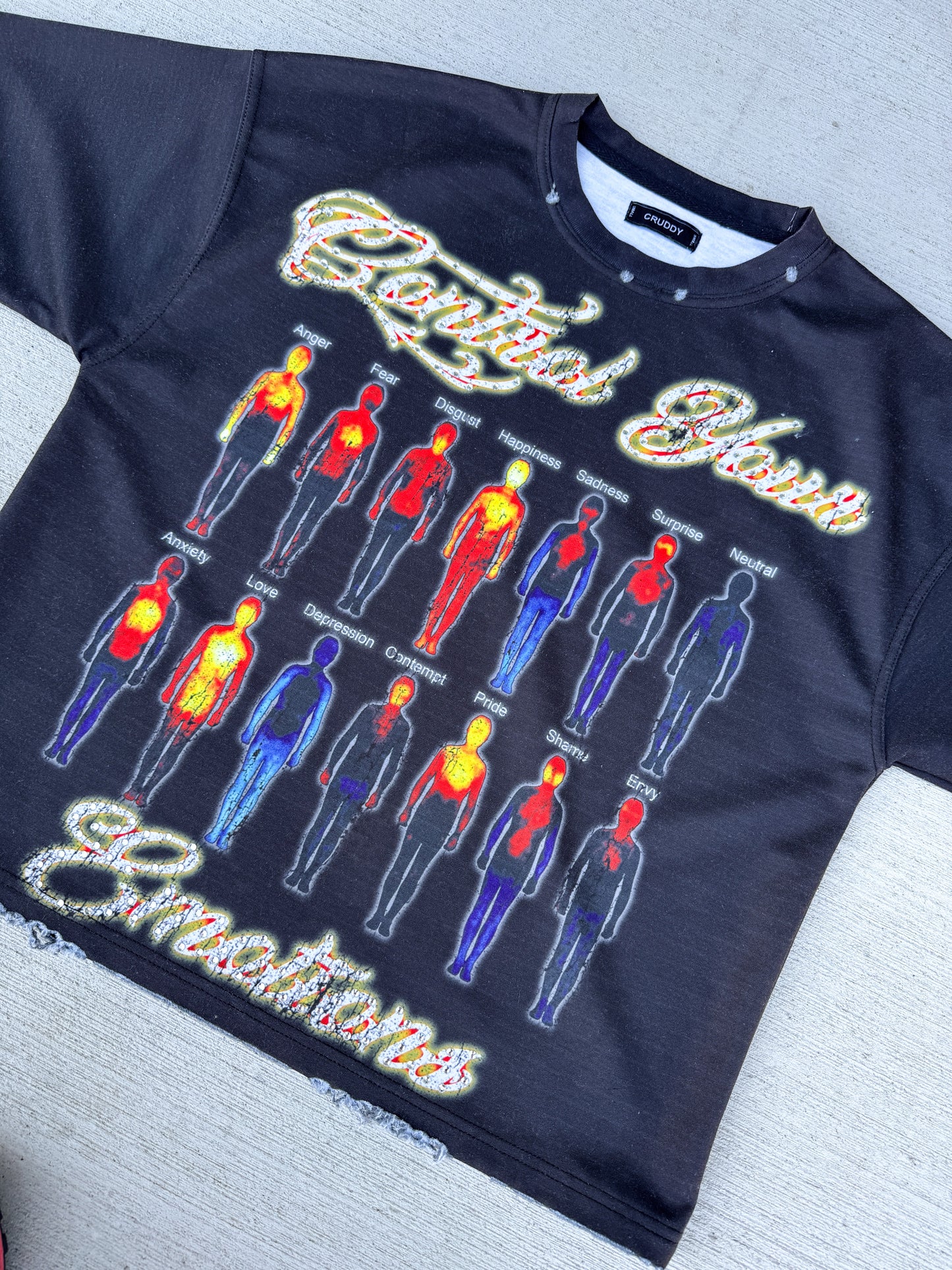 Control Your Emotions T-shirt (Black) with rhinestones