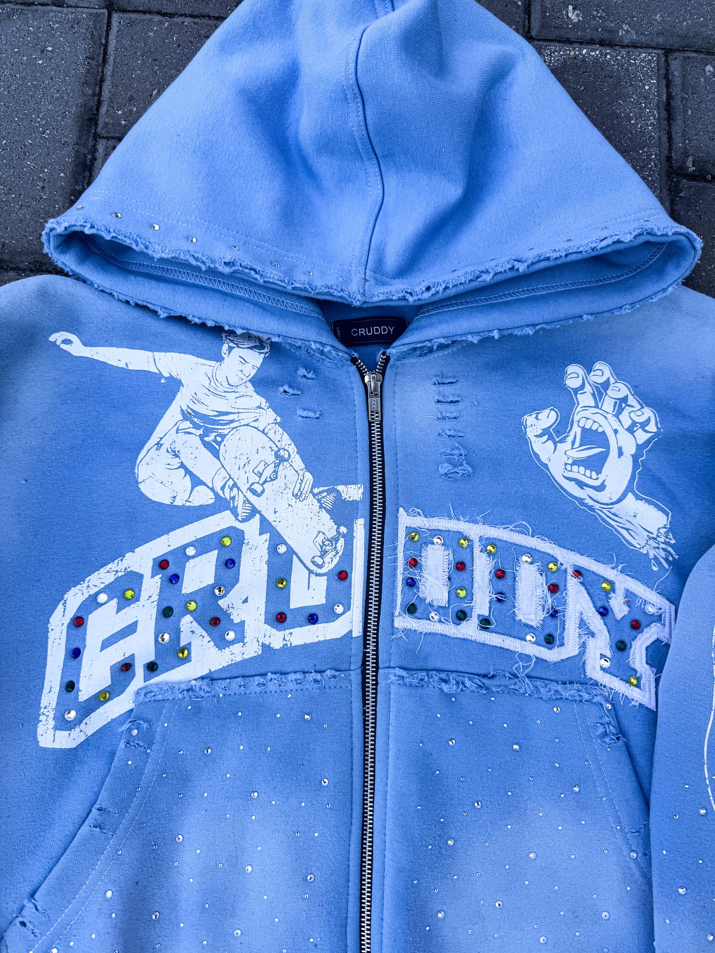Sk8 Rhinestone Hoodie (Sky Blue)