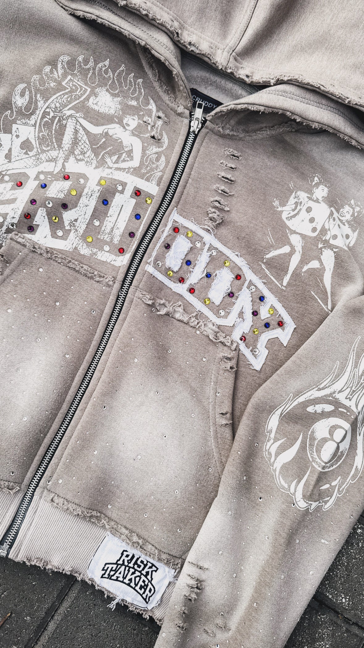 Risk Taker Rhinestone Hoodie (Grey)