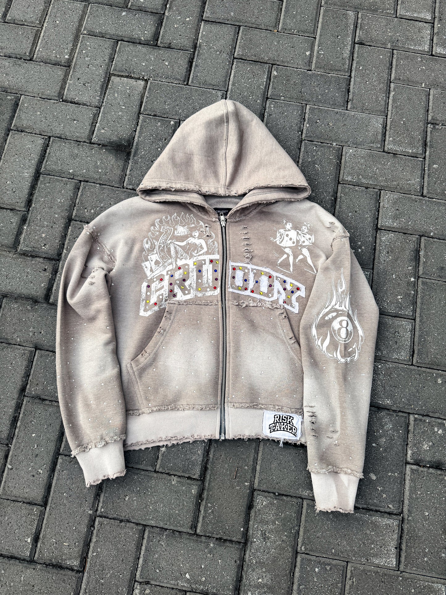 Risk Taker Rhinestone Hoodie (Grey)