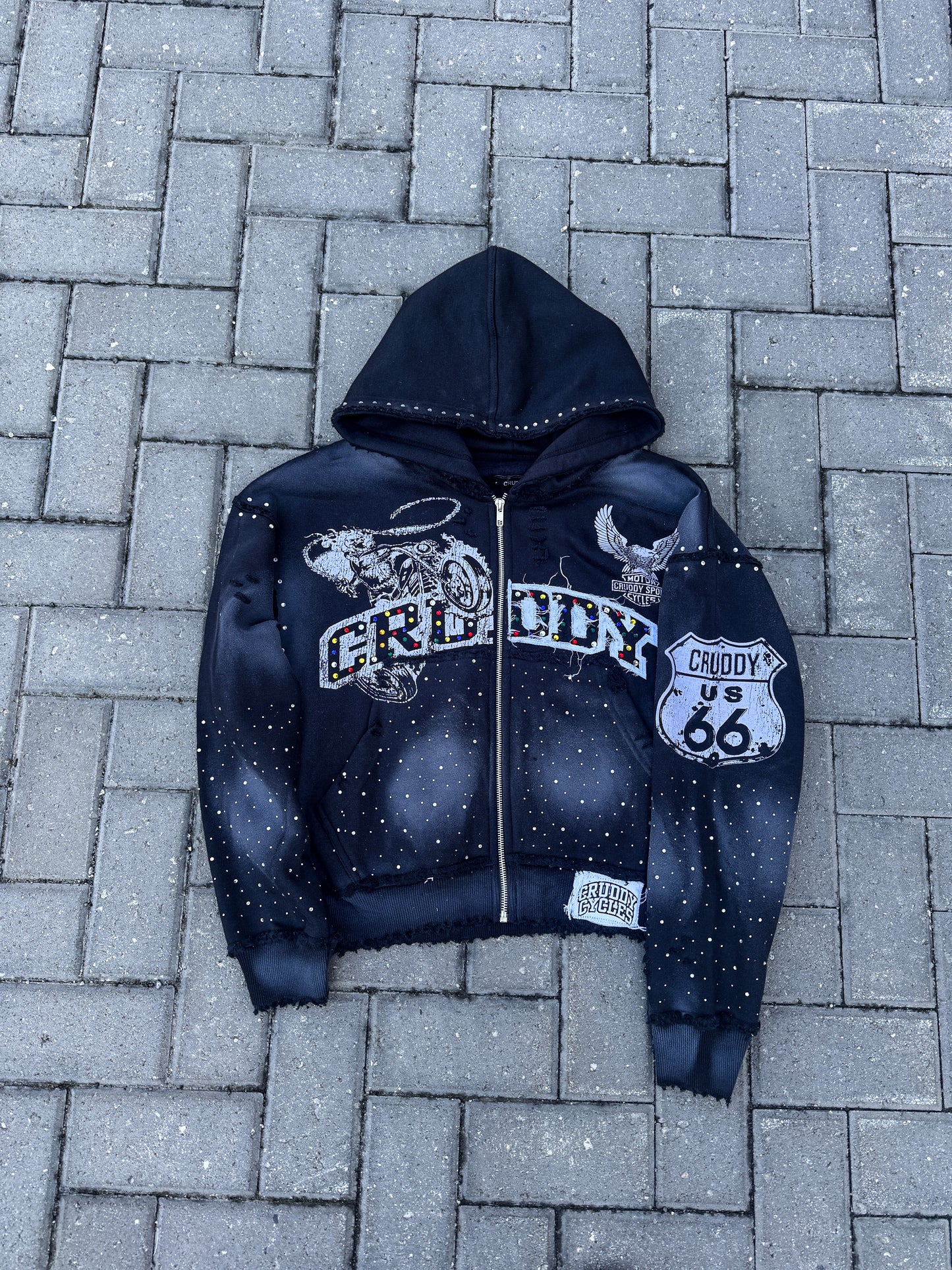 Cycles Rhinestone Hoodie (Black)
