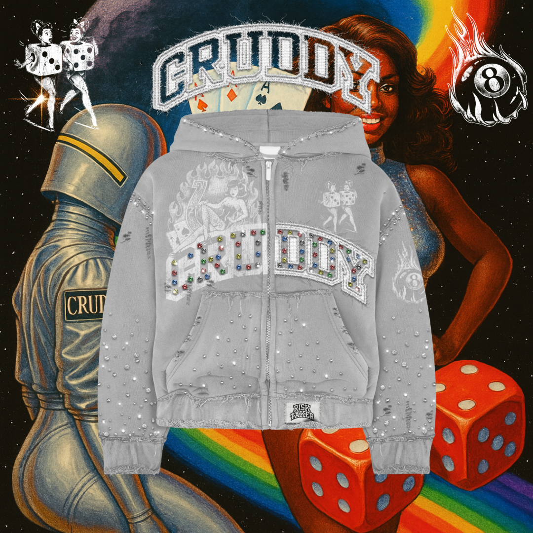 Risk Taker Rhinestone Hoodie (Grey)