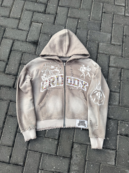 Risk Taker Rhinestone Hoodie (Grey)