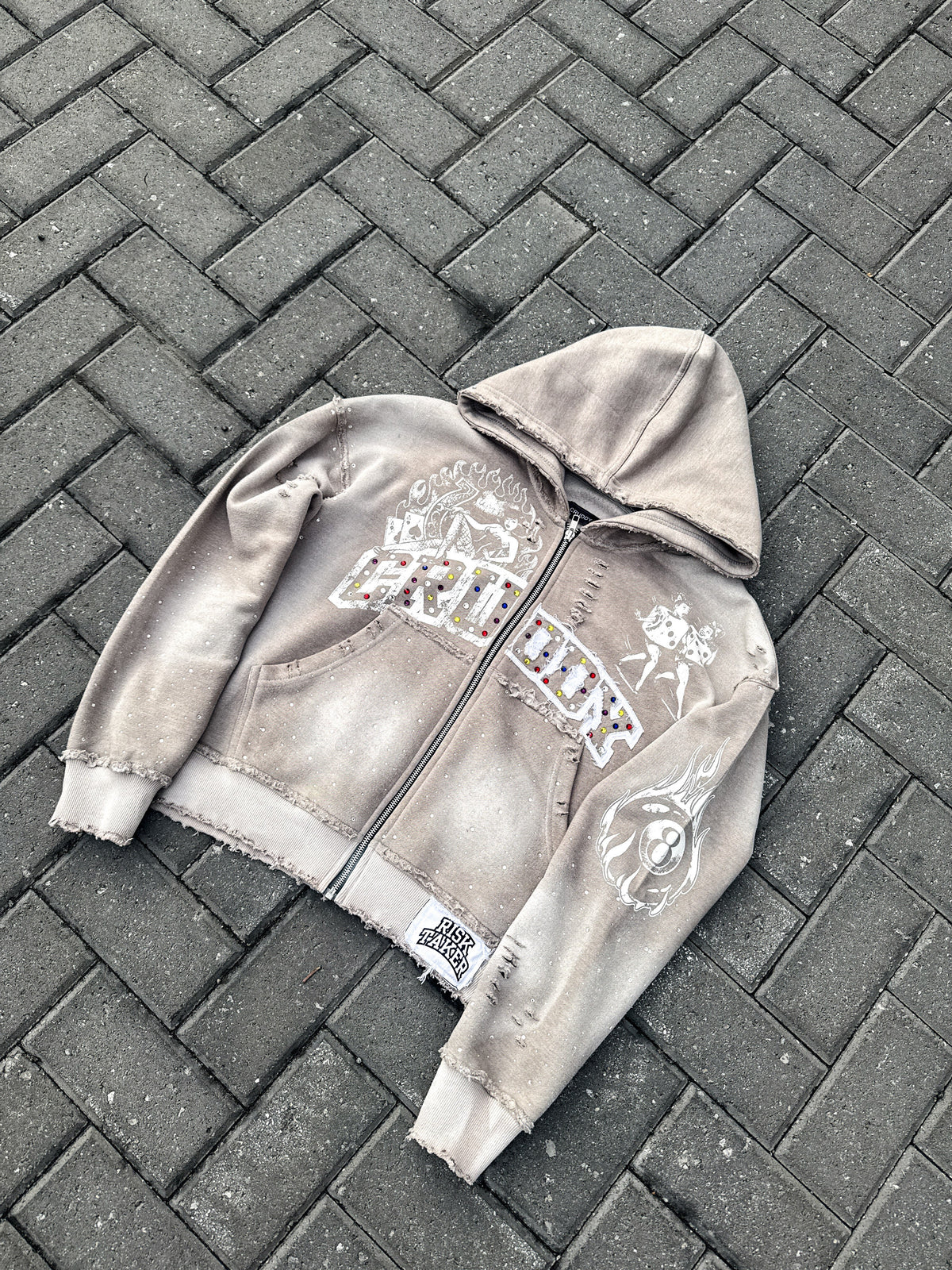 Risk Taker Rhinestone Hoodie (Grey)